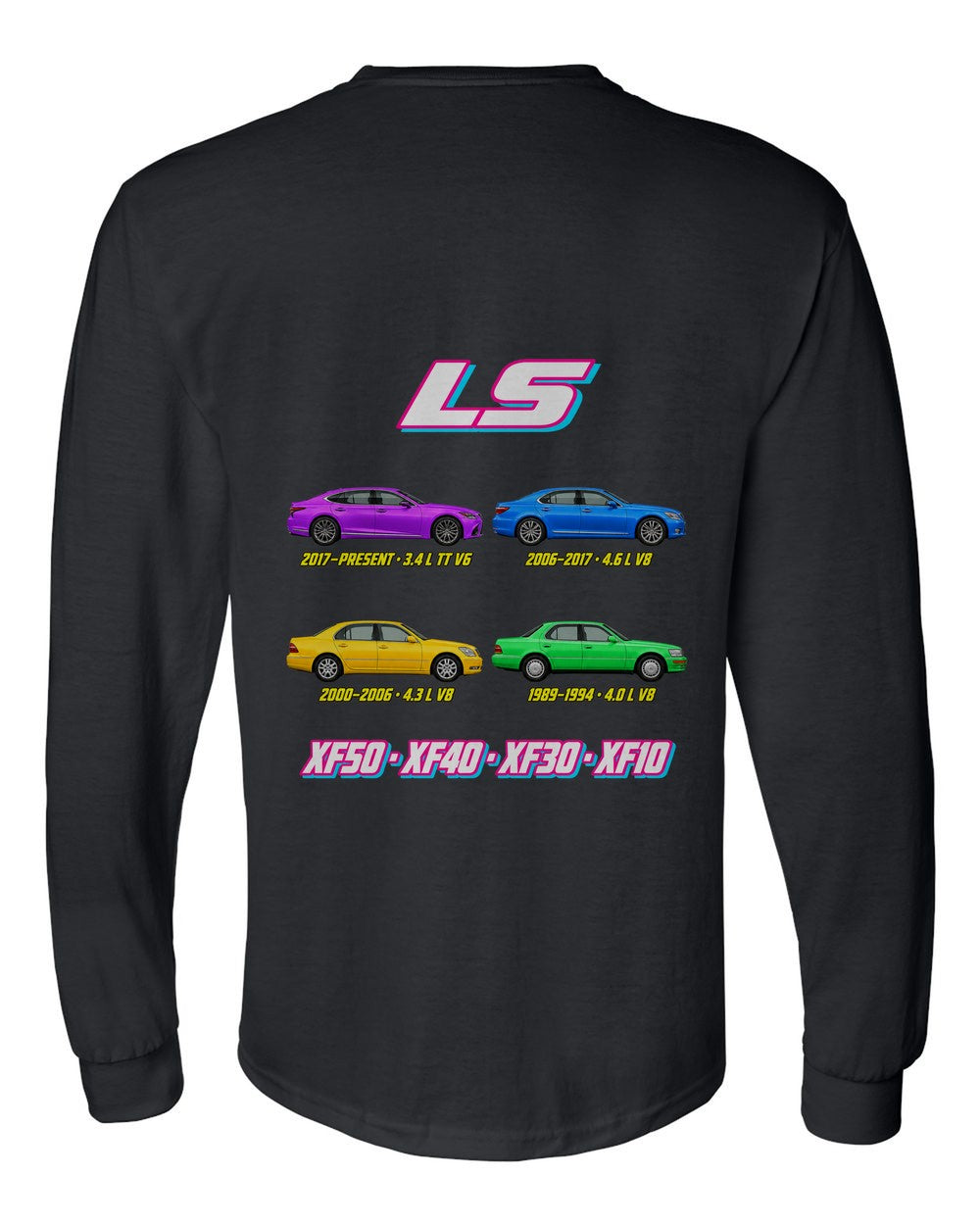 Lexus LS evolution poster black long sleeve back view with the design