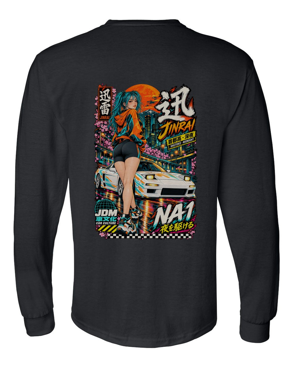 JINRAI NA1 full-back artwork black long sleeve back view with the design