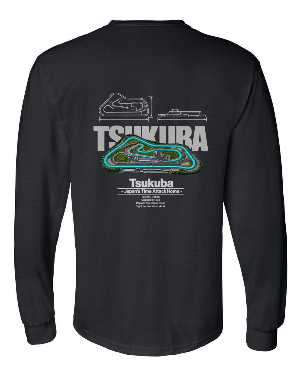 Tsukuba black long sleeve back view with the design