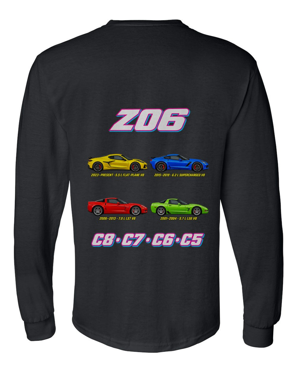 Corvette Z06 evolution poster black long sleeve back view with the design