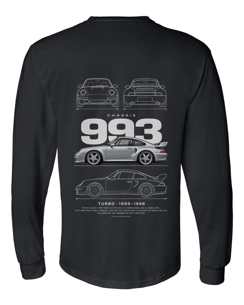 993 full-back artwork black long sleeve back view with the design