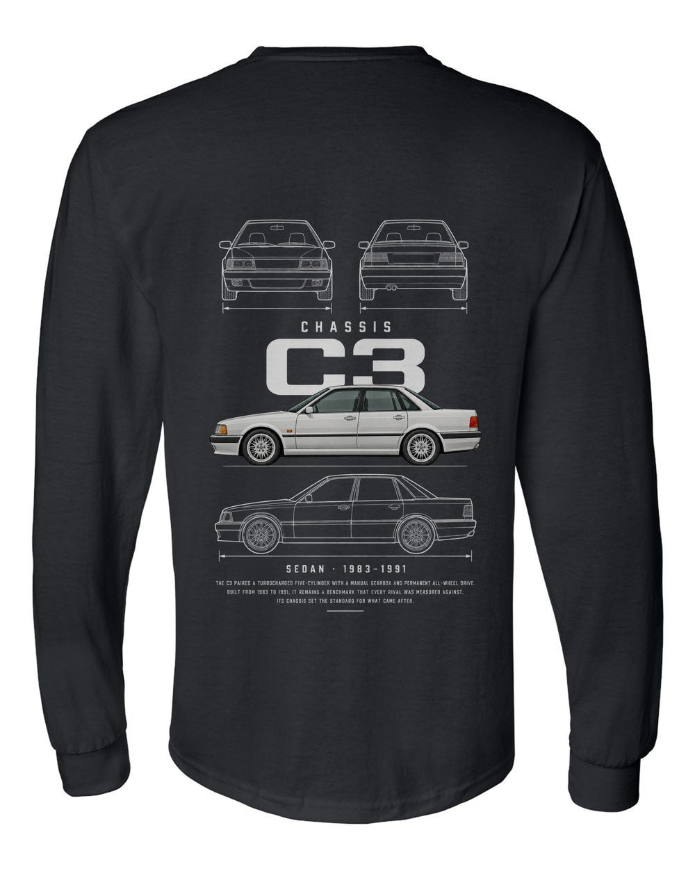 C3 full-back artwork black long sleeve back view with the design