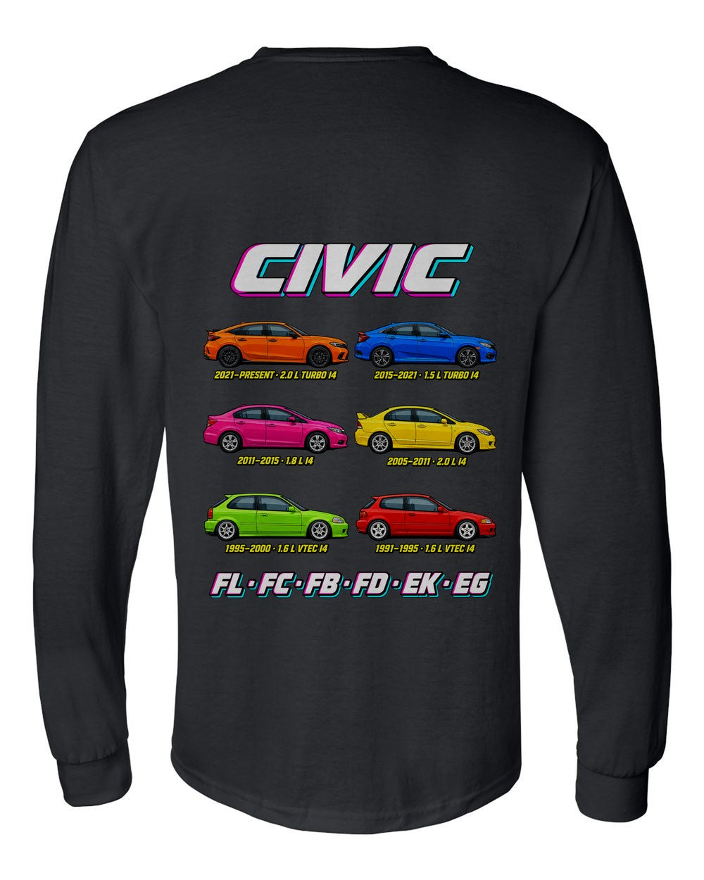 Honda Civic evolution poster black long sleeve back view with the design