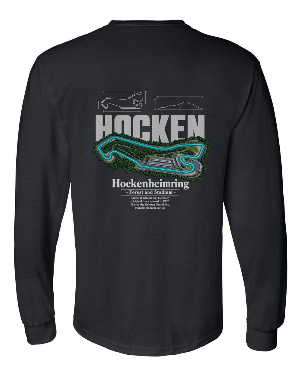 Hockenheimring black long sleeve back view with the design