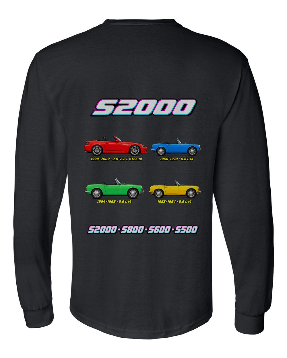 Honda S2000 evolution poster black long sleeve back view with the design