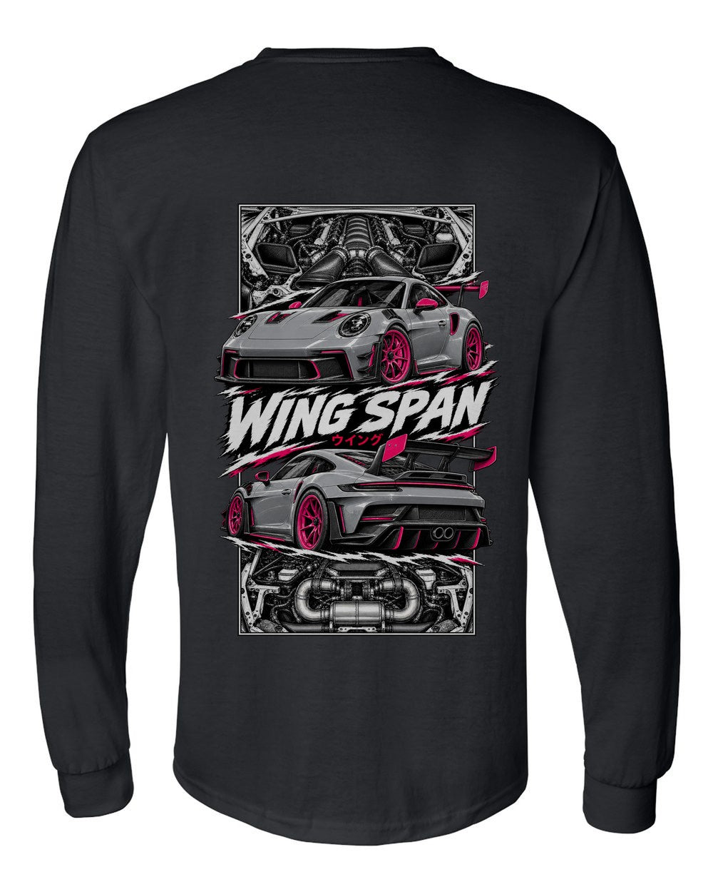 Porsche 992 Gt3 Rs torn poster black long sleeve back view with the design