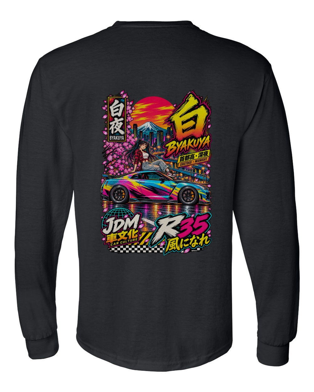 BYAKUYA R35 full-back artwork black long sleeve back view with the design