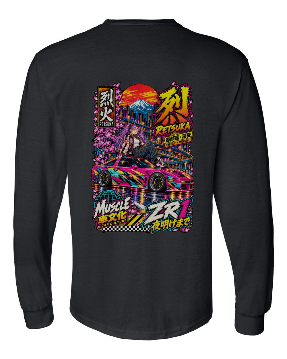 RETSUKA ZR1 full-back artwork black long sleeve back view with the design