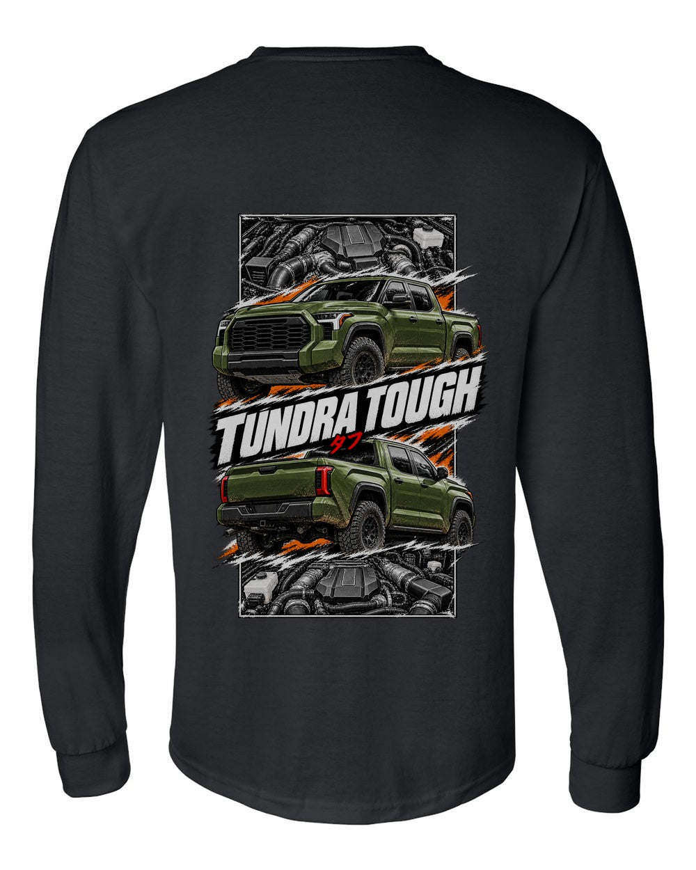 Toyota Tundra TRD Pro torn poster black long sleeve back view with the design