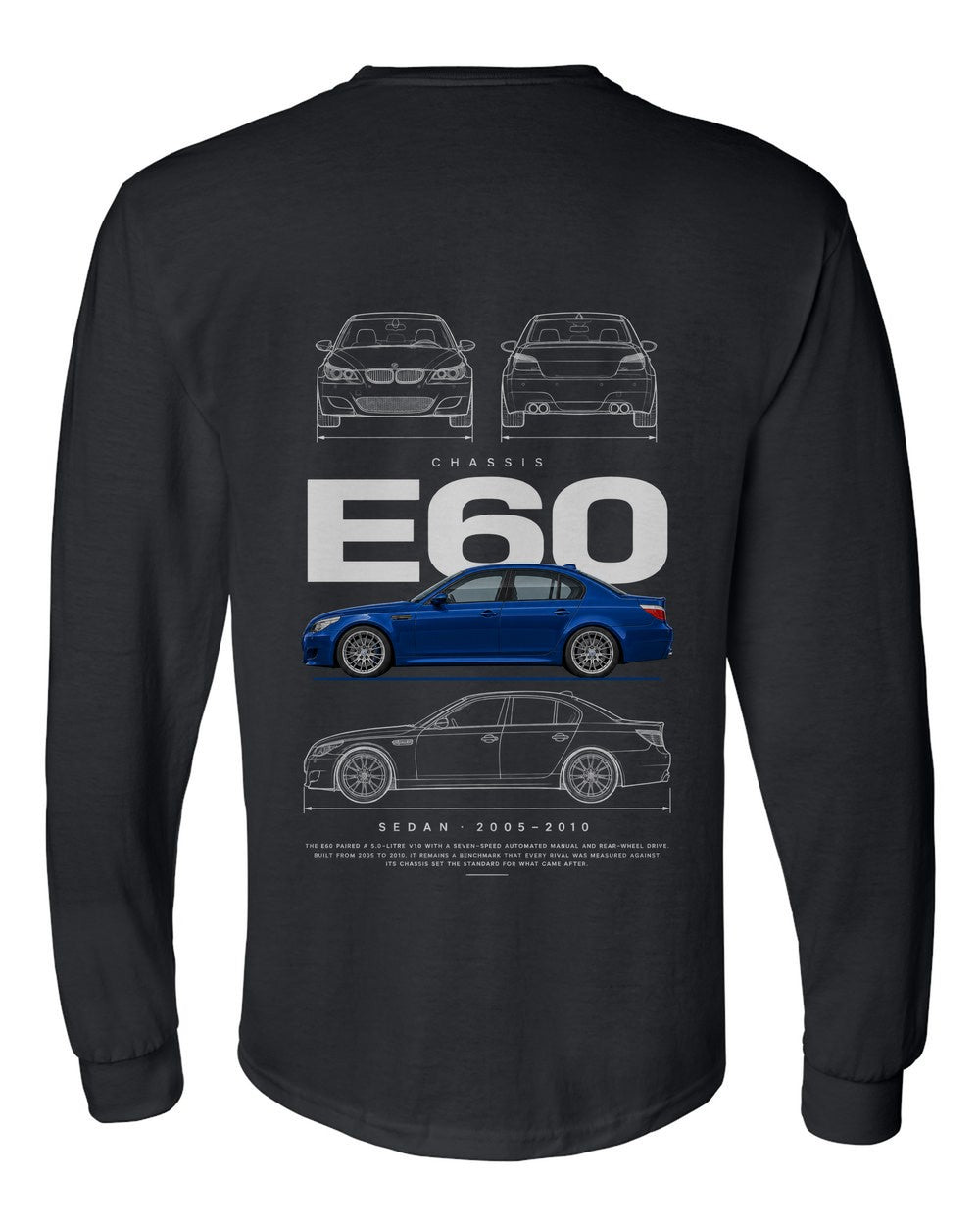 E60 full-back artwork black long sleeve back view with the design