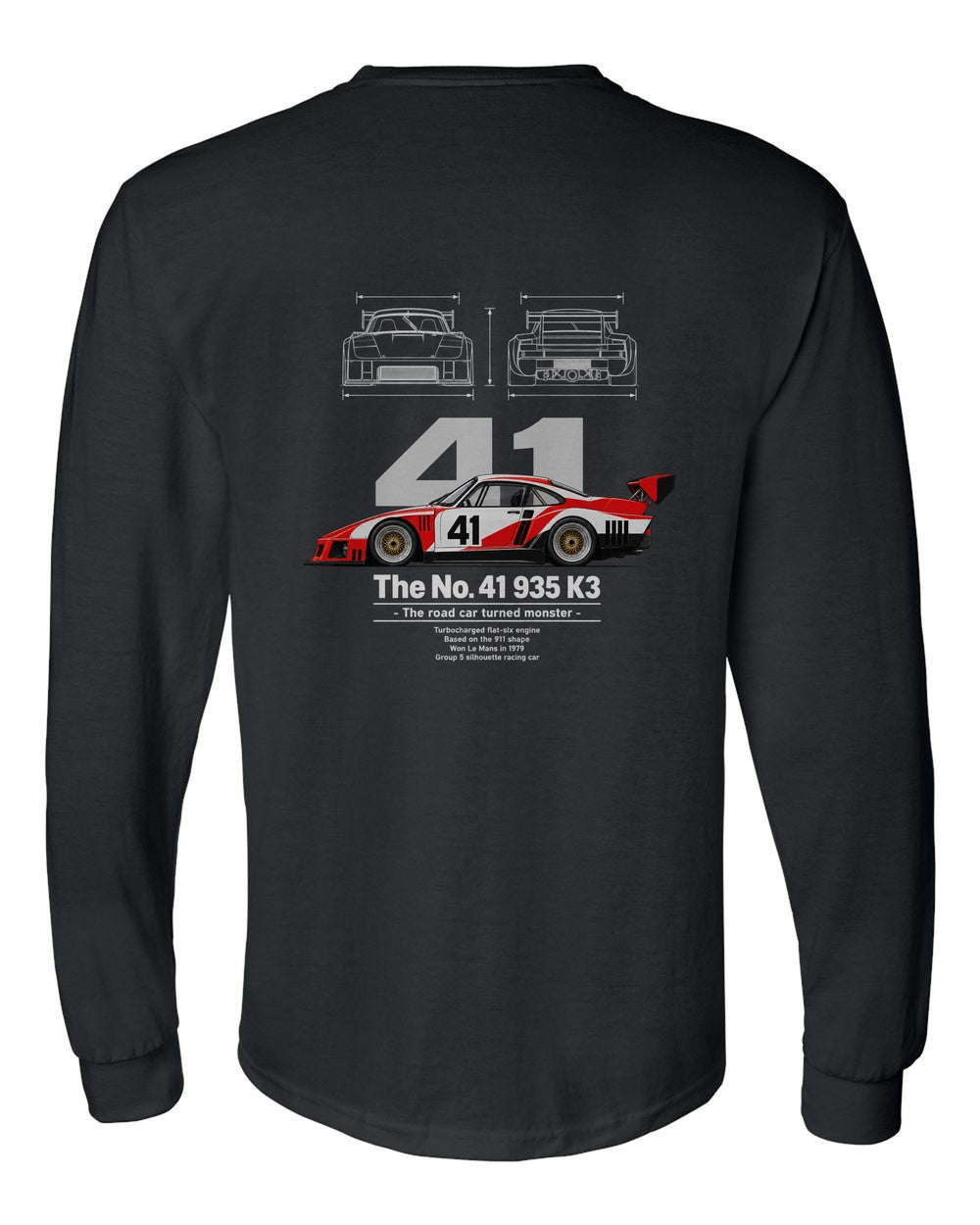 No. 41 935 K3 black long sleeve back view with the design