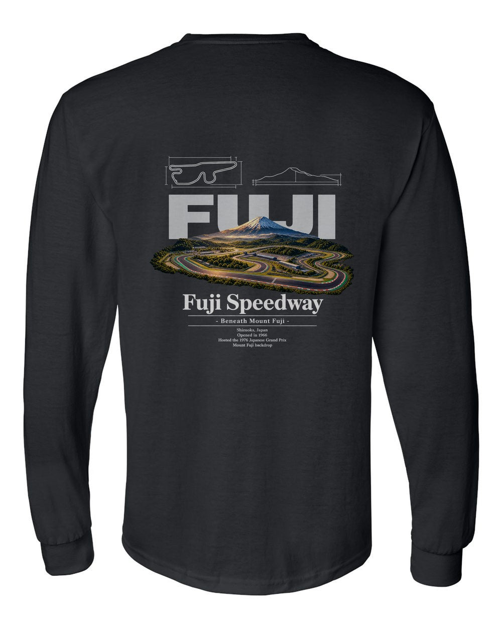 Fuji Speedway black long sleeve back view with the design