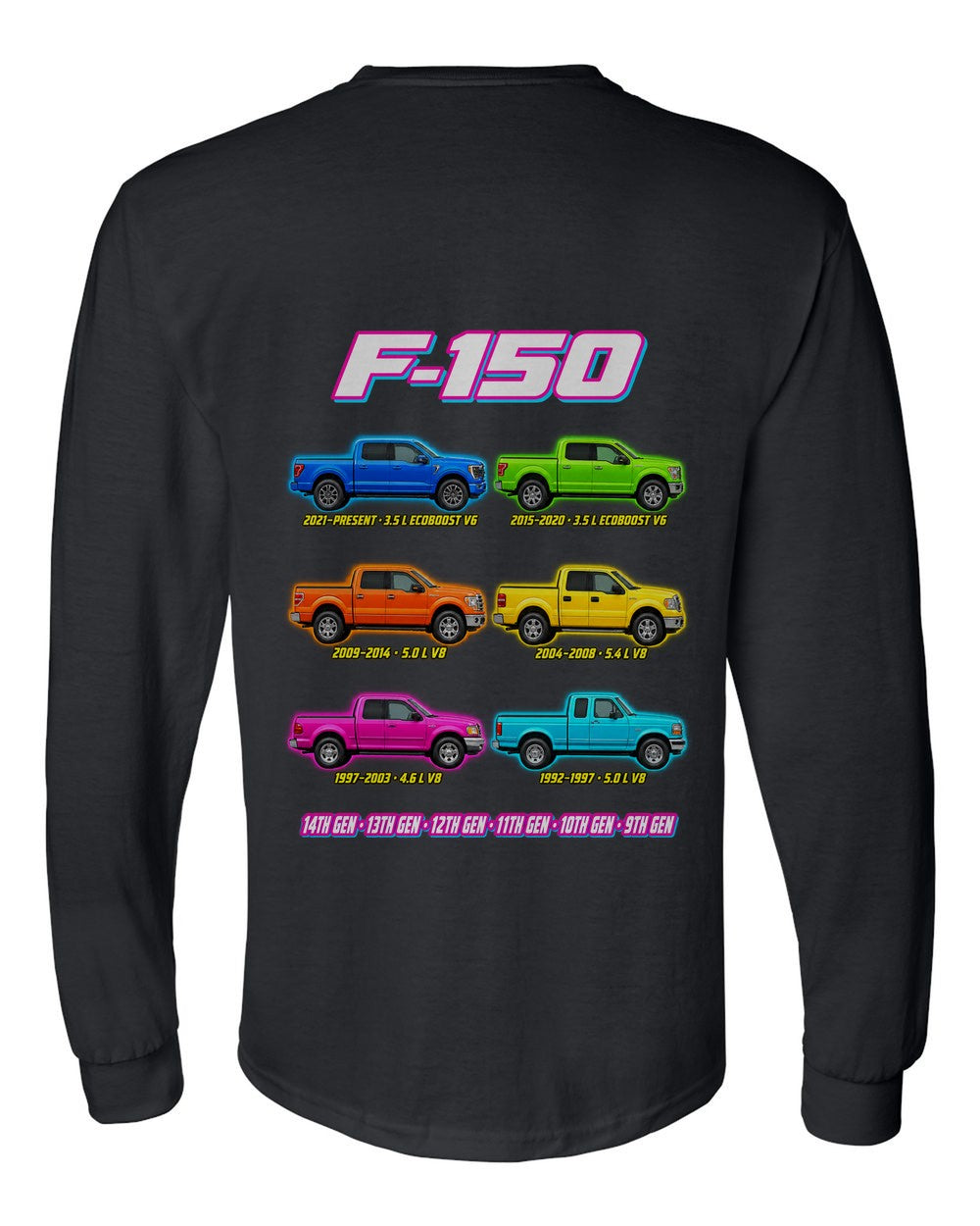 Ford F-150 evolution poster black long sleeve back view with the design