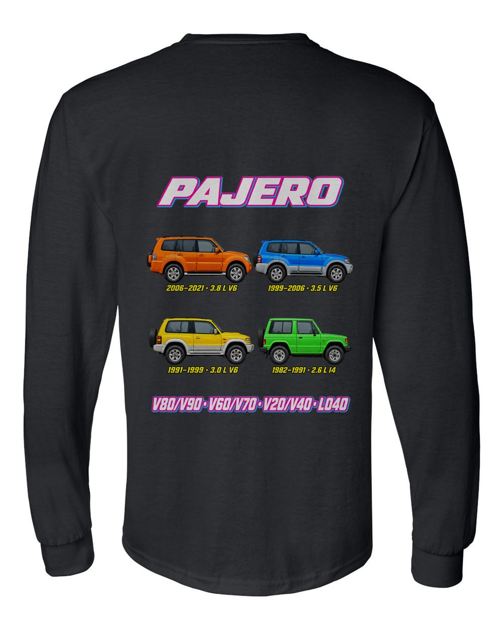 Mitsubishi Pajero evolution poster black long sleeve back view with the design