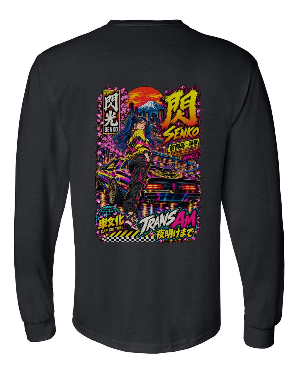 SENKO TRANS AM full-back artwork black long sleeve back view with the design