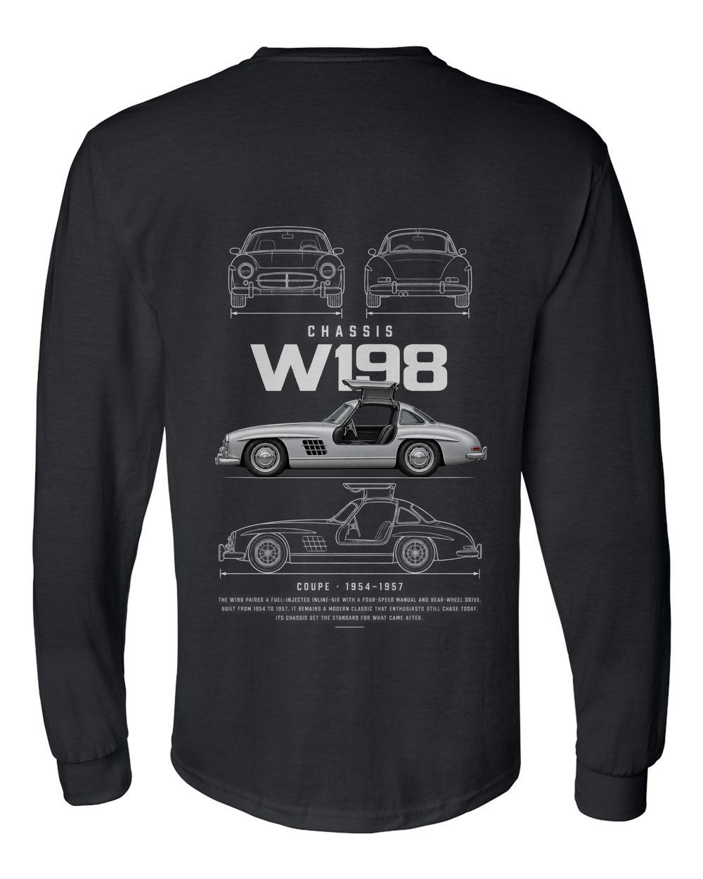 W198 full-back artwork black long sleeve back view with the design