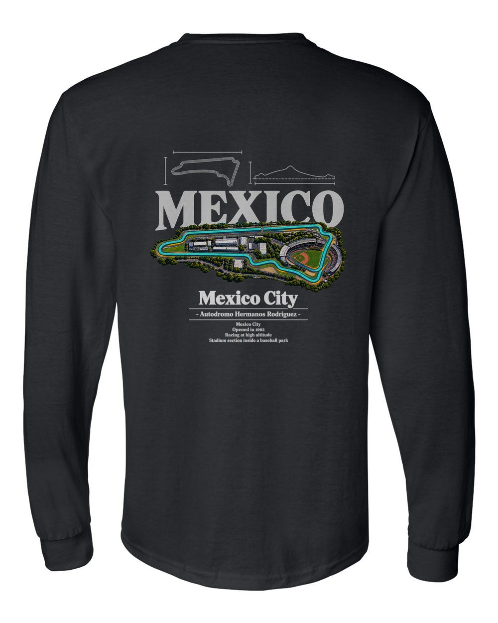 Mexico City black long sleeve back view with the design