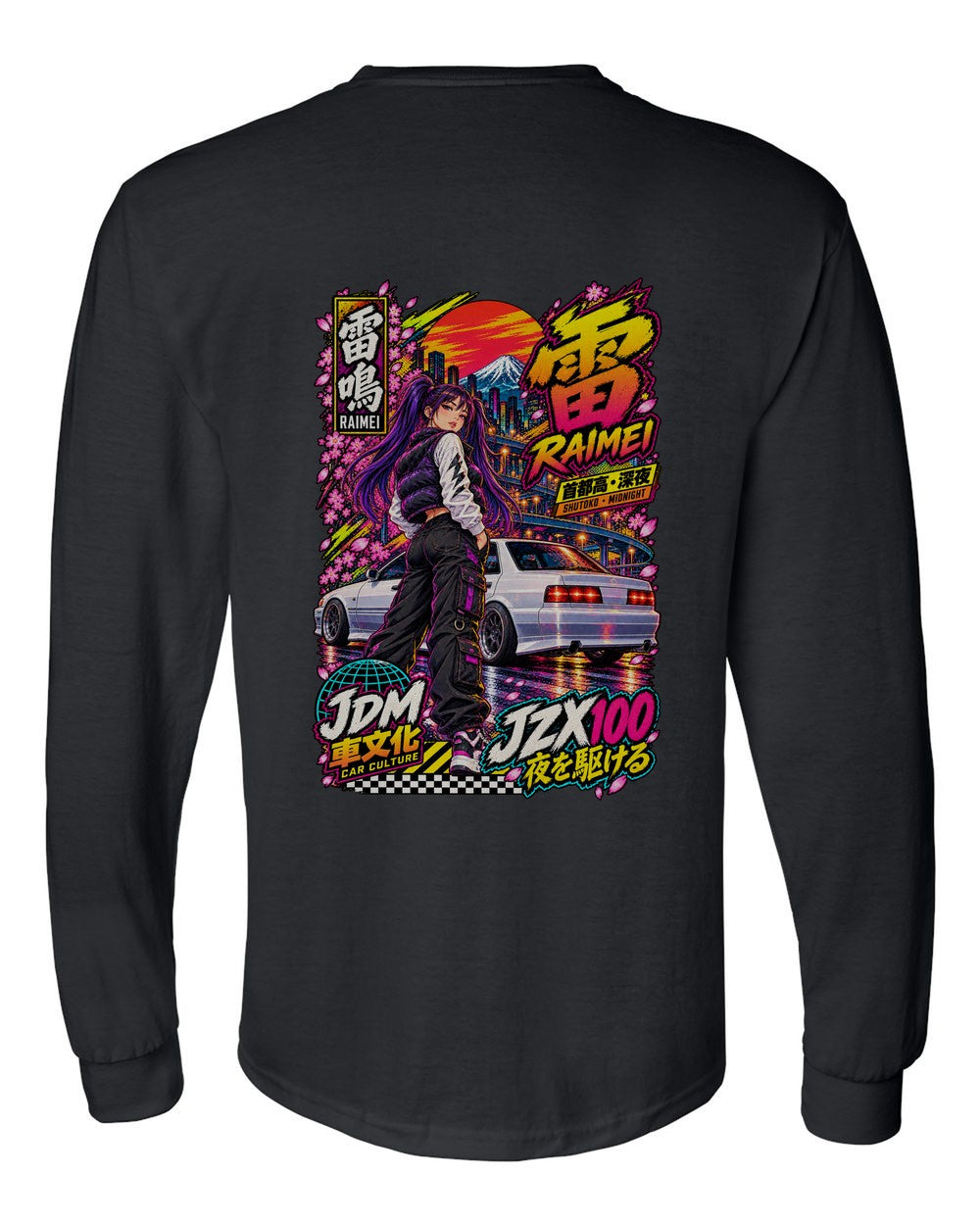 RAIMEI JZX100 full-back artwork black long sleeve back view with the design