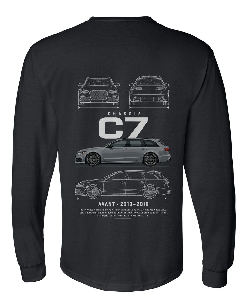 C7 full-back artwork black long sleeve back view with the design