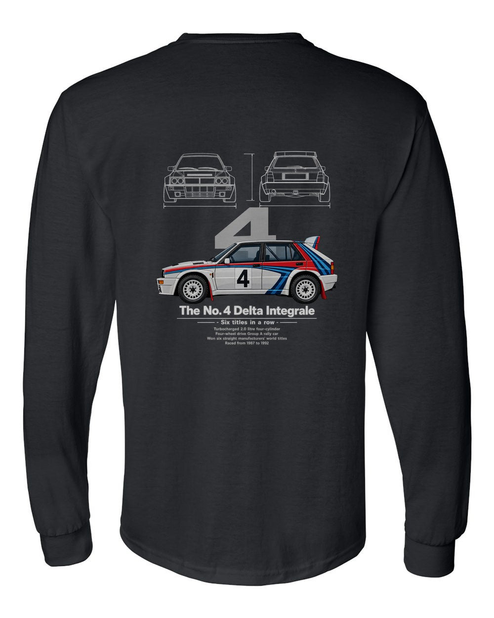 No. 4 Delta Integrale black long sleeve back view with the design