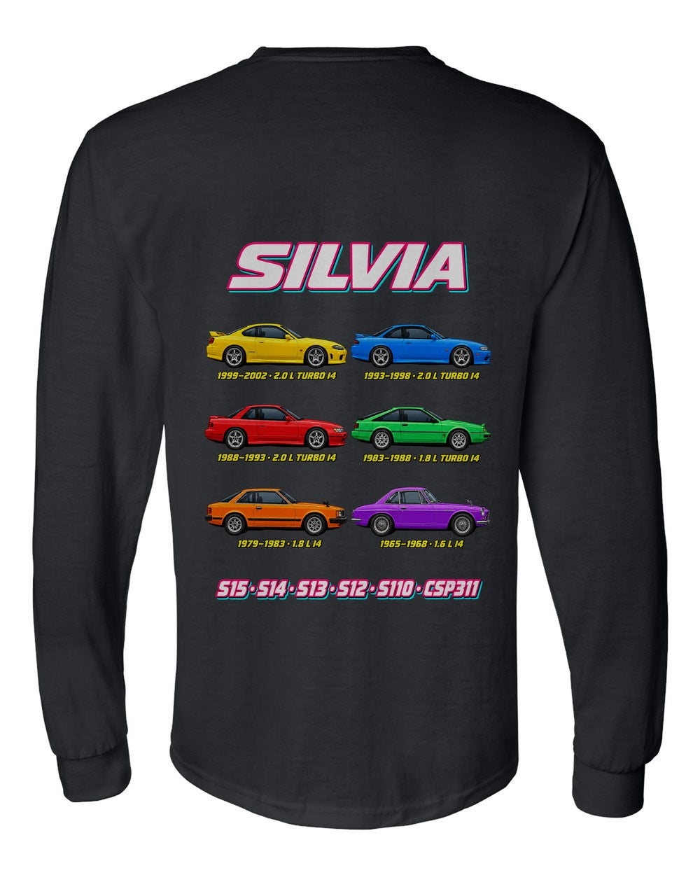 Nissan Silvia evolution poster black long sleeve back view with the design