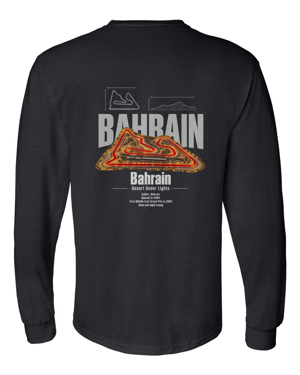 Bahrain black long sleeve back view with the design