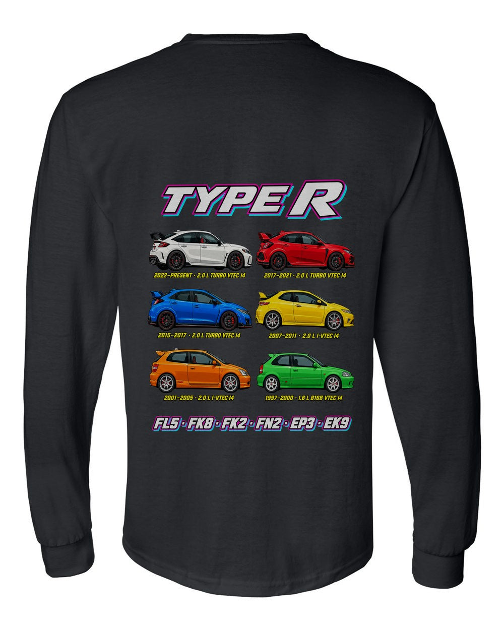 Honda Civic Type R evolution poster black long sleeve back view with the design