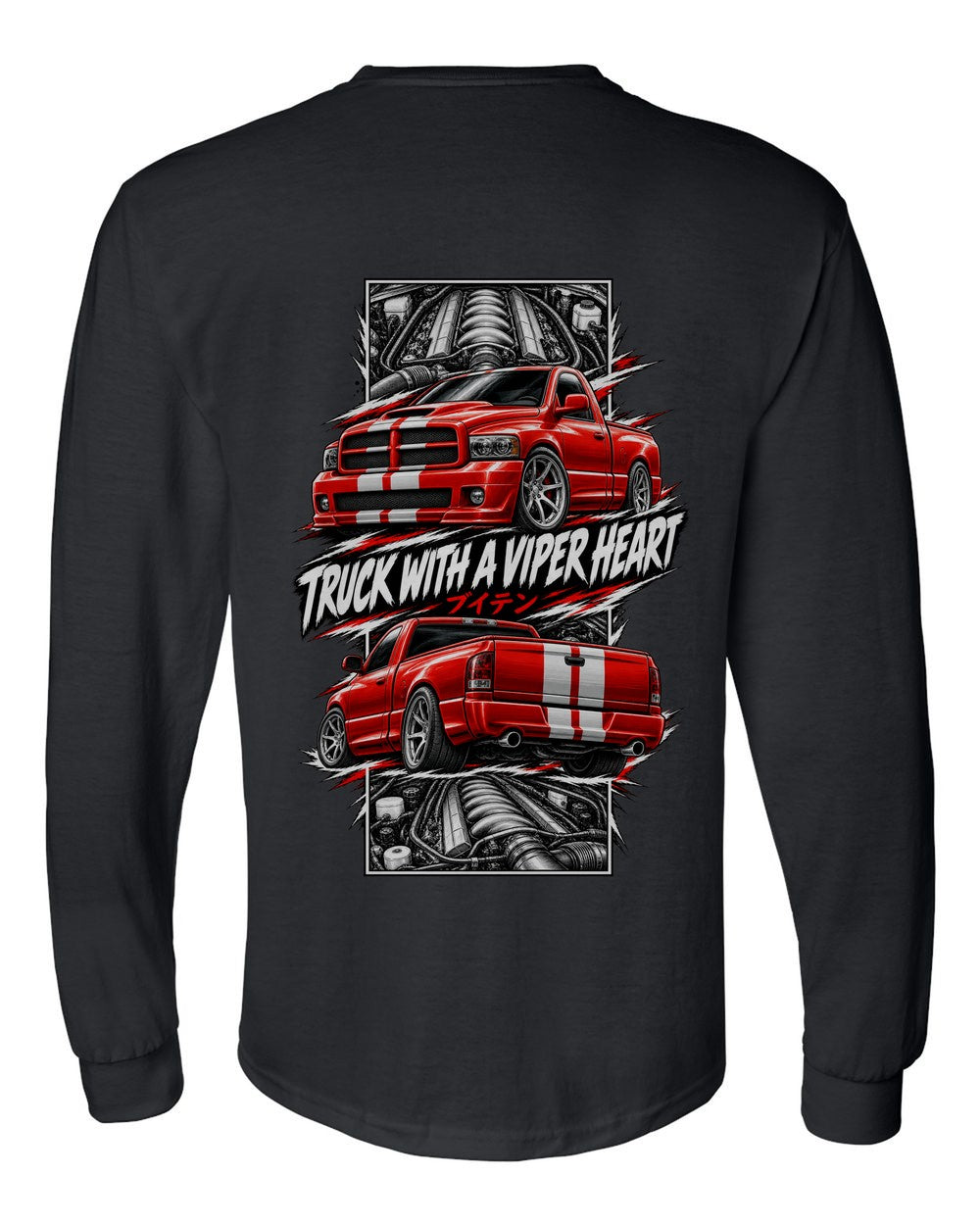 Dodge RAM SRT-10 torn poster black long sleeve back view with the design