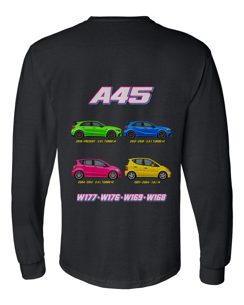 Mercedes A Class evolution poster black long sleeve back view with the design
