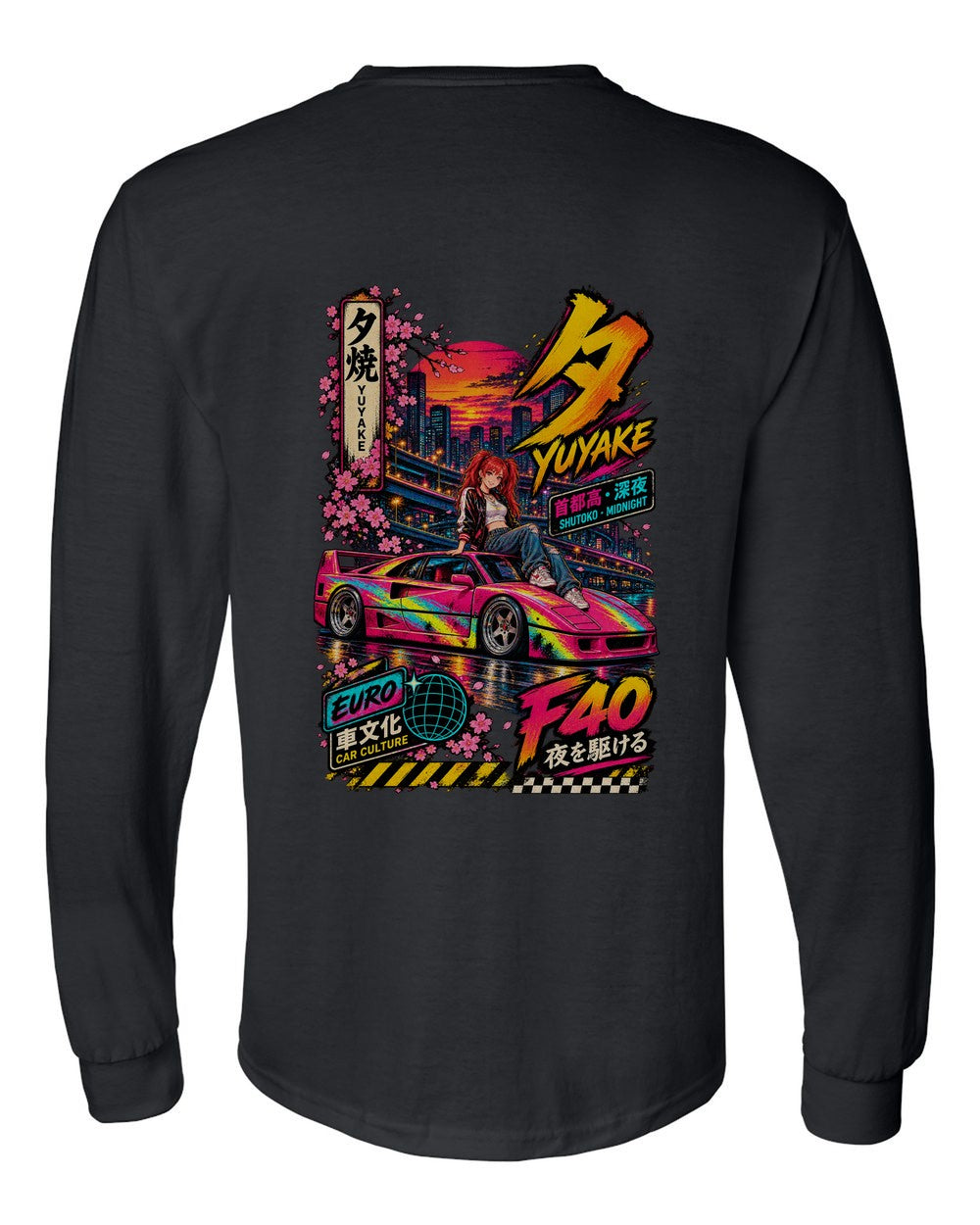 YUYAKE F40 full-back artwork black long sleeve back view with the design