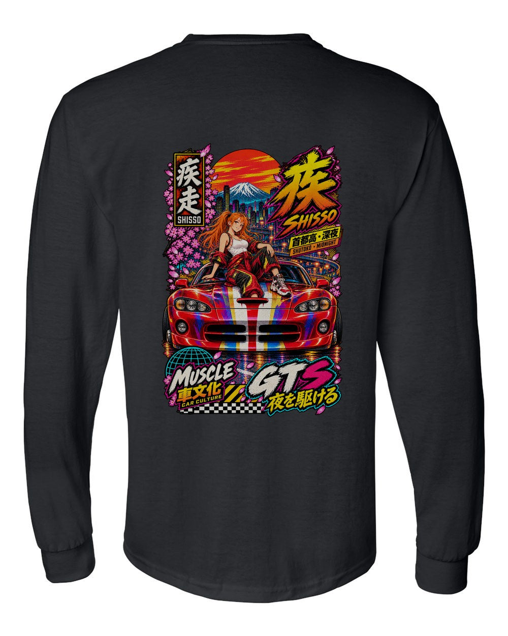 SHISSO GTS full-back artwork black long sleeve back view with the design