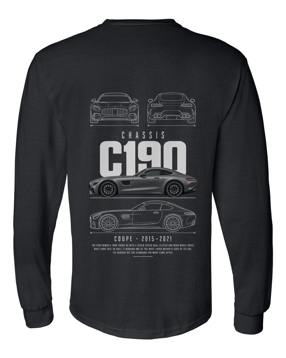 C190 full-back artwork black long sleeve back view with the design