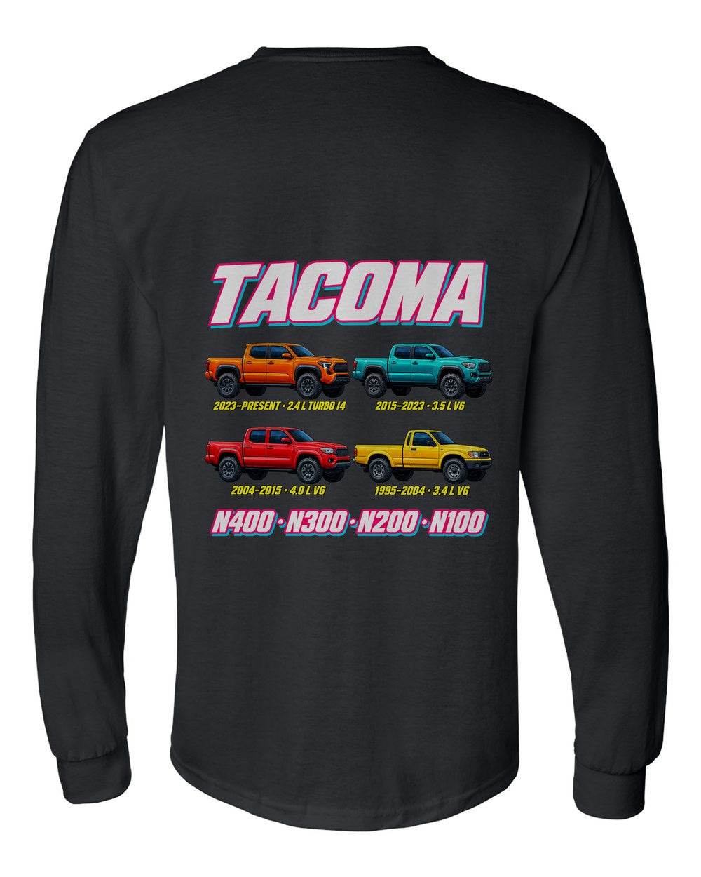 Toyota Tacoma evolution poster black long sleeve back view with the design