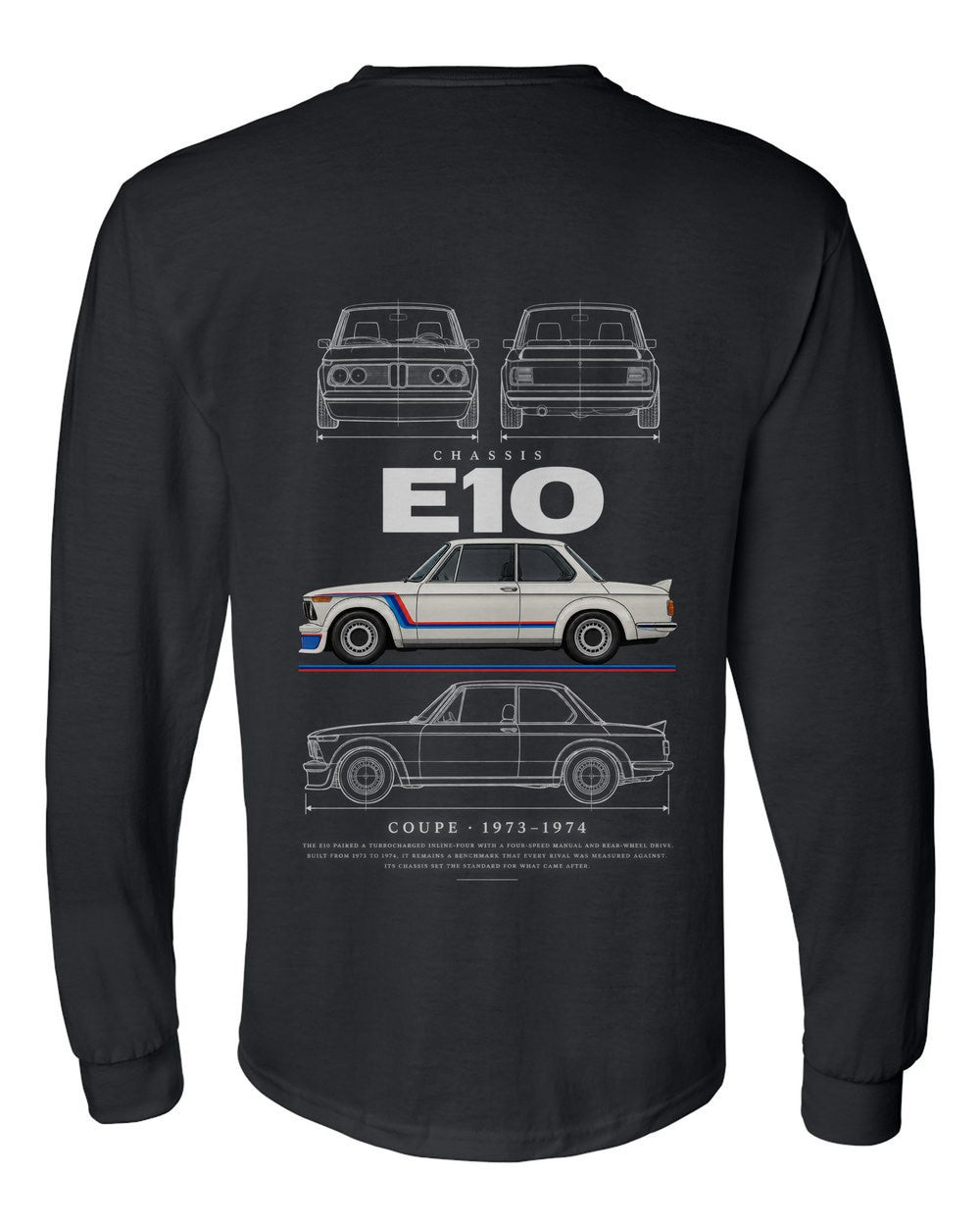 E10 full-back artwork black long sleeve back view with the design