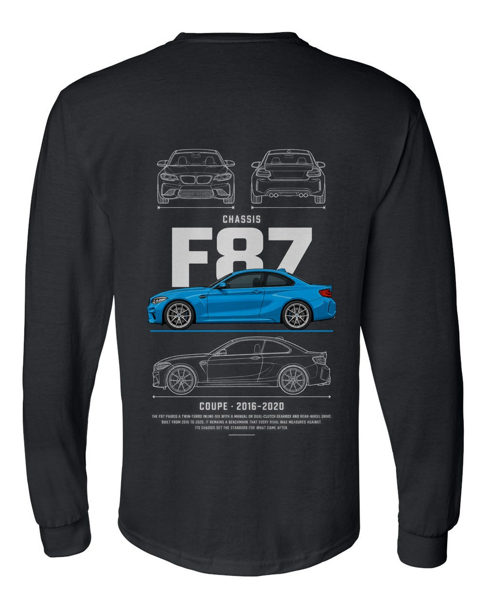 F87 full-back artwork black long sleeve back view with the design