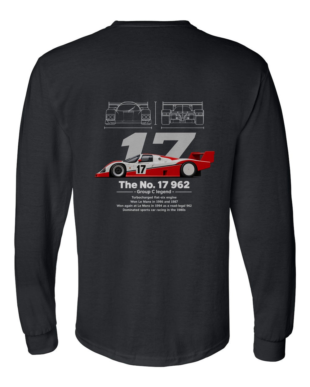 No. 17 962 black long sleeve back view with the design