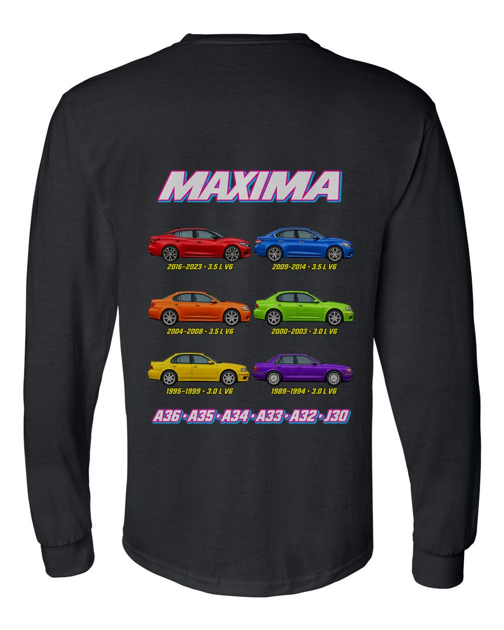 Nissan Maxima evolution poster black long sleeve back view with the design