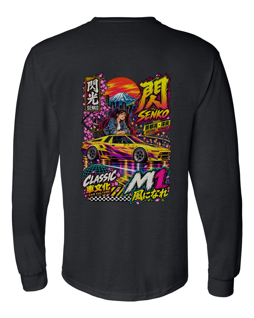 SENKO M1 full-back artwork black long sleeve back view with the design
