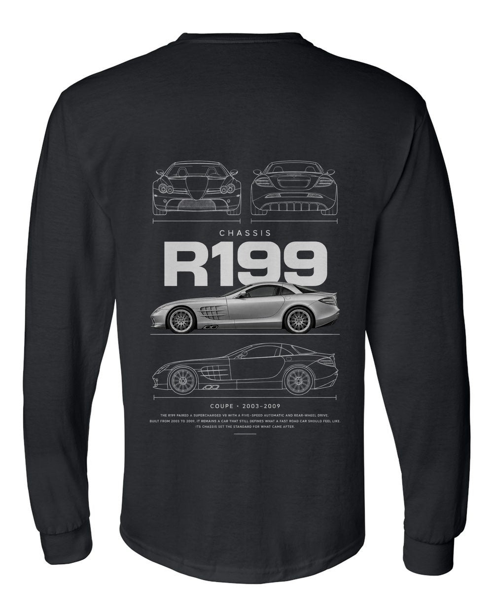 R199 full-back artwork black long sleeve back view with the design