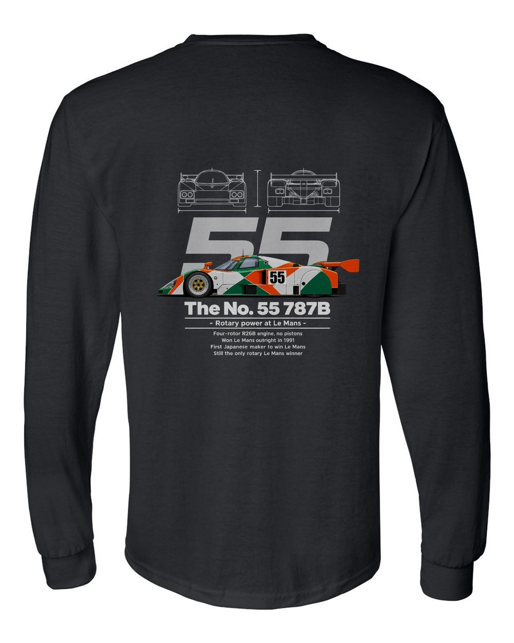 No. 55 787B black long sleeve back view with the design