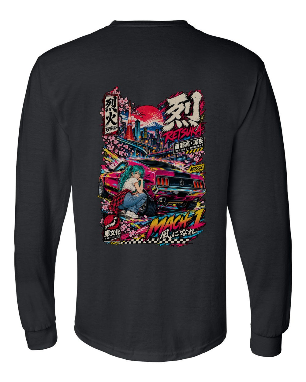 RETSUKA MACH 1 full-back artwork black long sleeve back view with the design