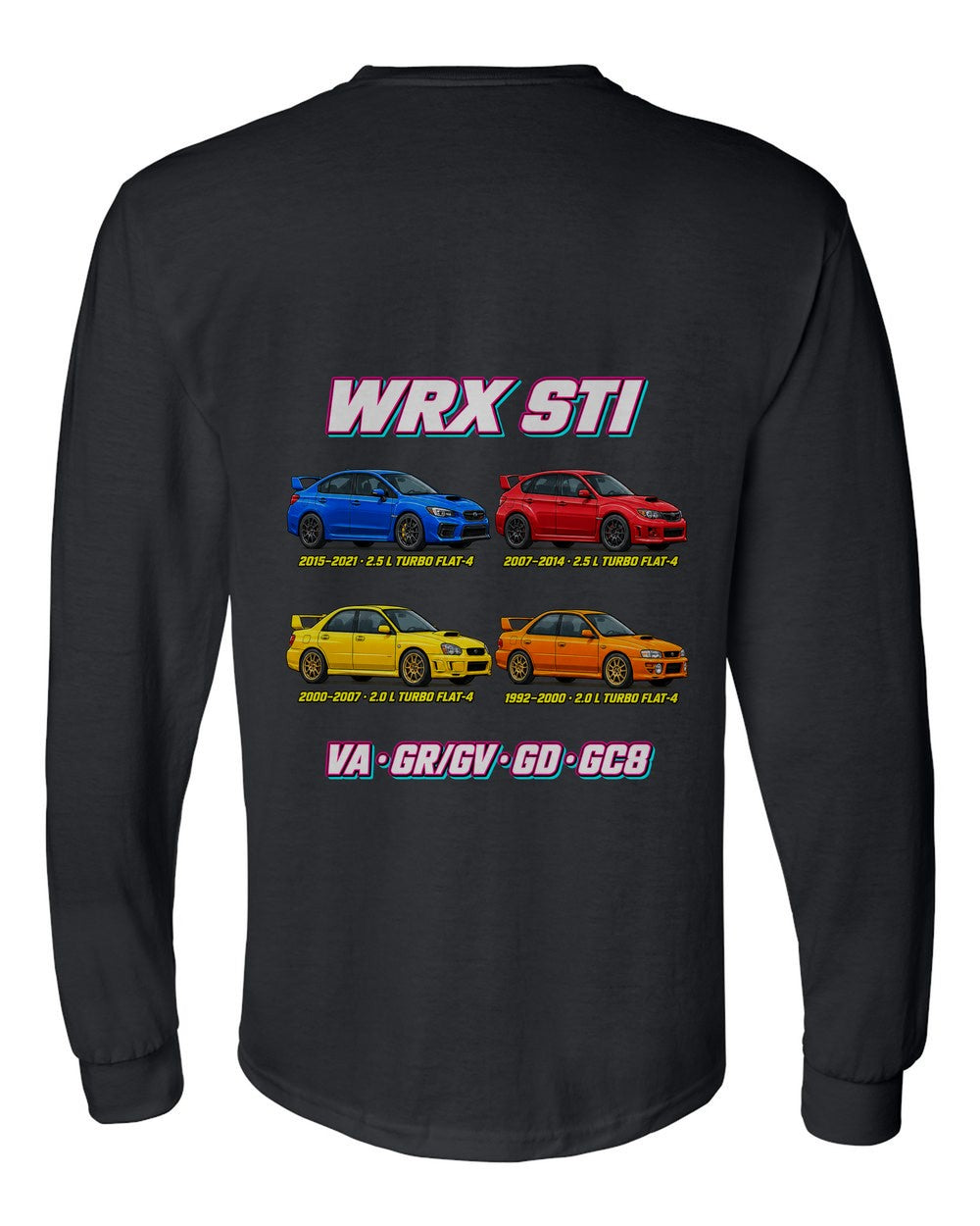 Subaru WRX STI evolution poster black long sleeve back view with the design