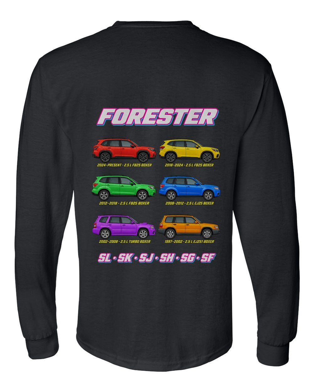 Subaru Forester evolution poster black long sleeve back view with the design