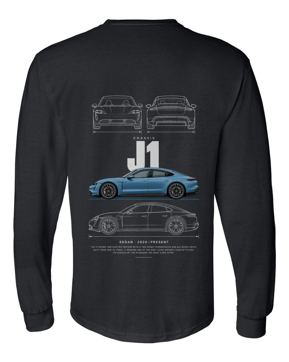 J1 full-back artwork black long sleeve back view with the design