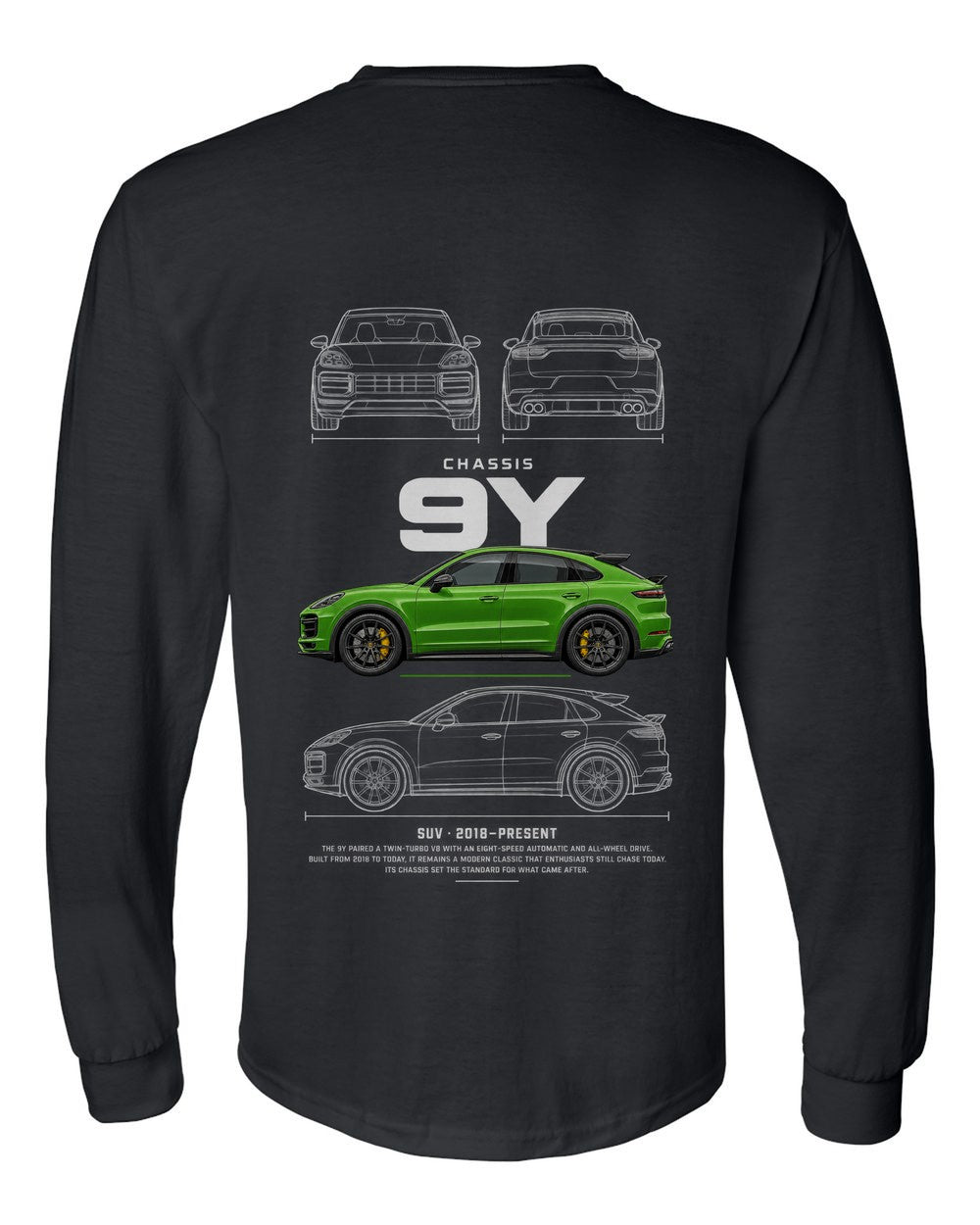 9Y full-back artwork black long sleeve back view with the design