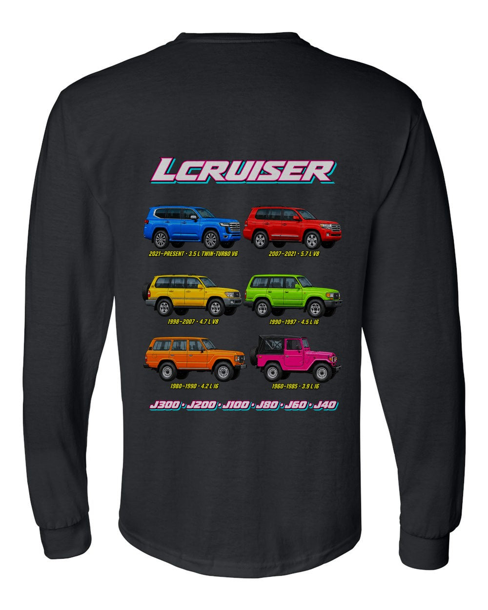 Toyota Land Cruiser evolution poster black long sleeve back view with the design