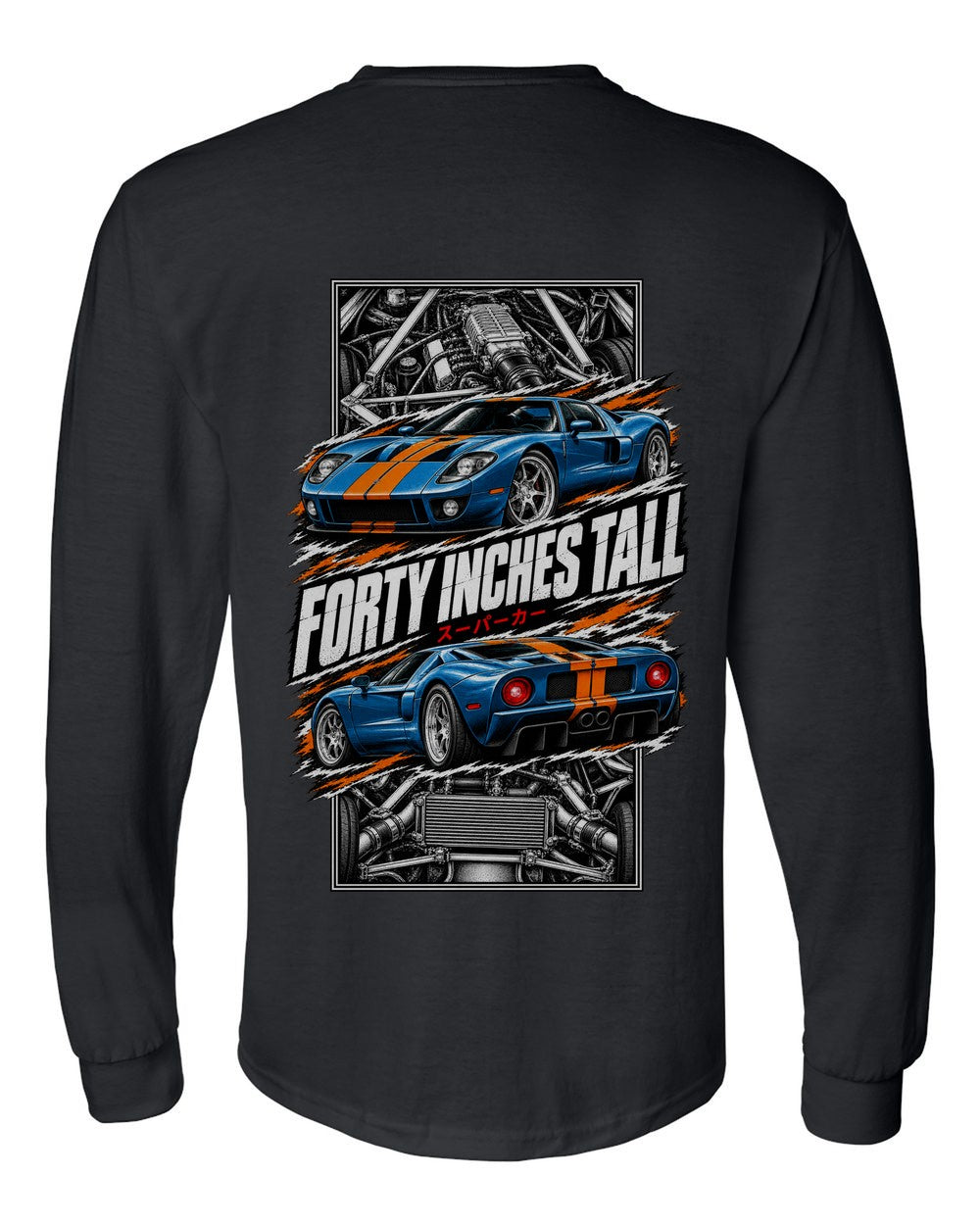 Ford Gt torn poster black long sleeve back view with the design