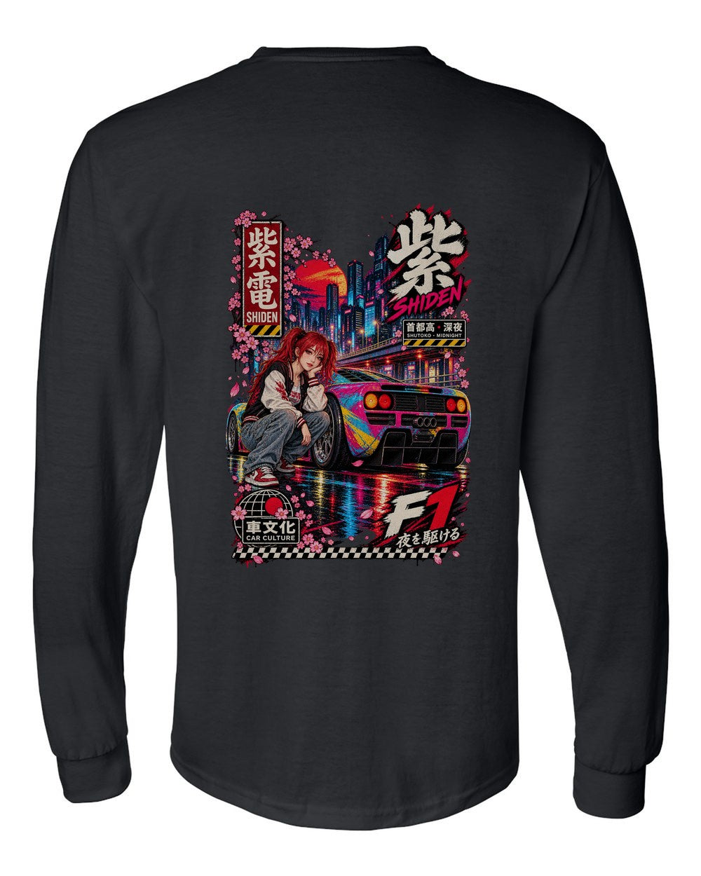 SHIDEN F1 full-back artwork black long sleeve back view with the design