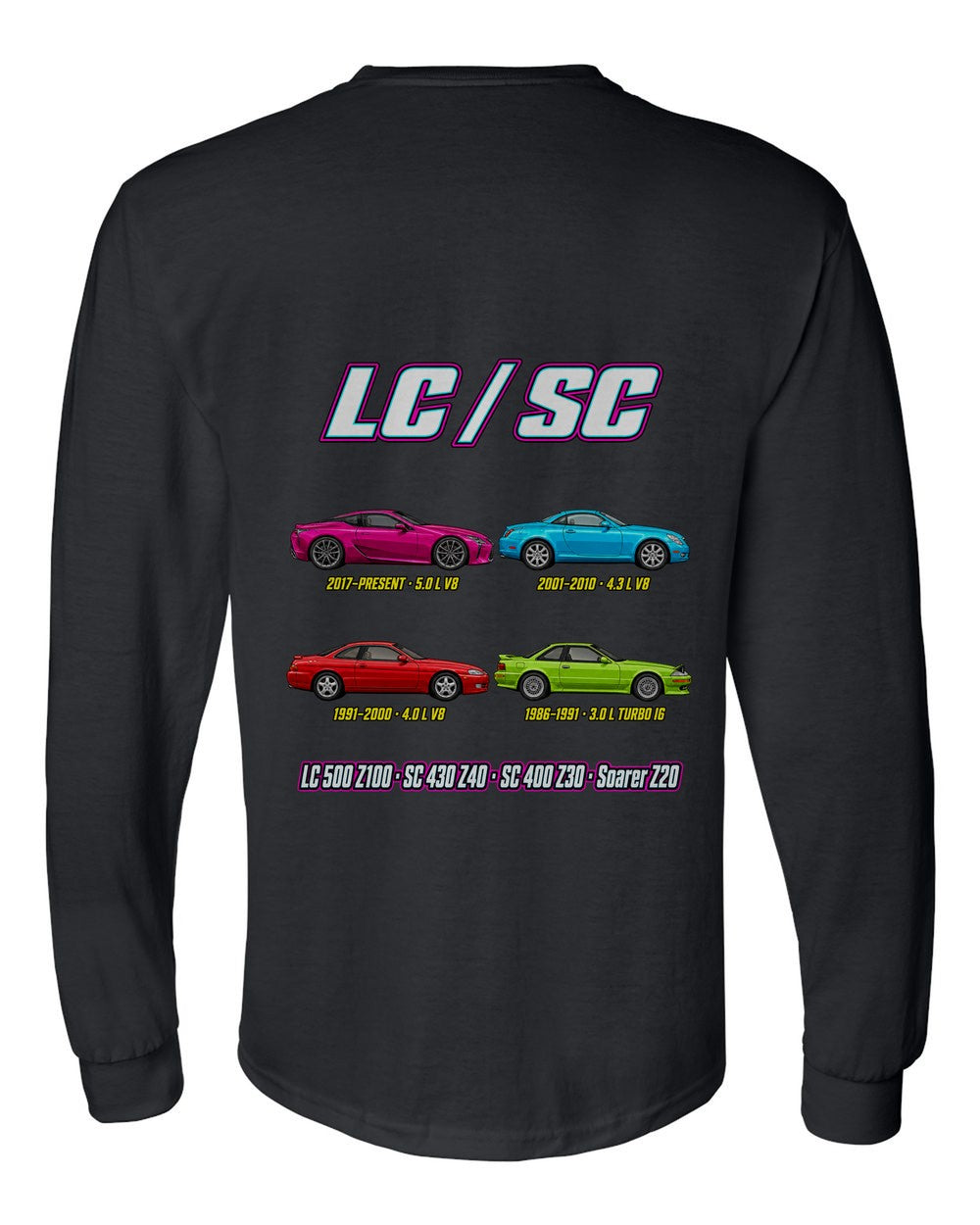 Lexus SC LC evolution poster black long sleeve back view with the design