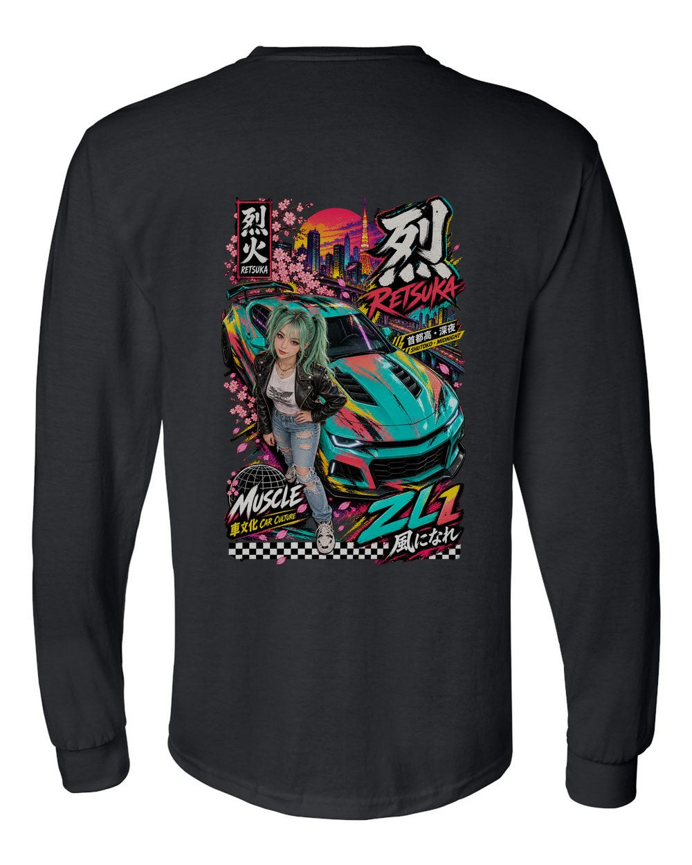 RETSUKA ZL1 full-back artwork black long sleeve back view with the design